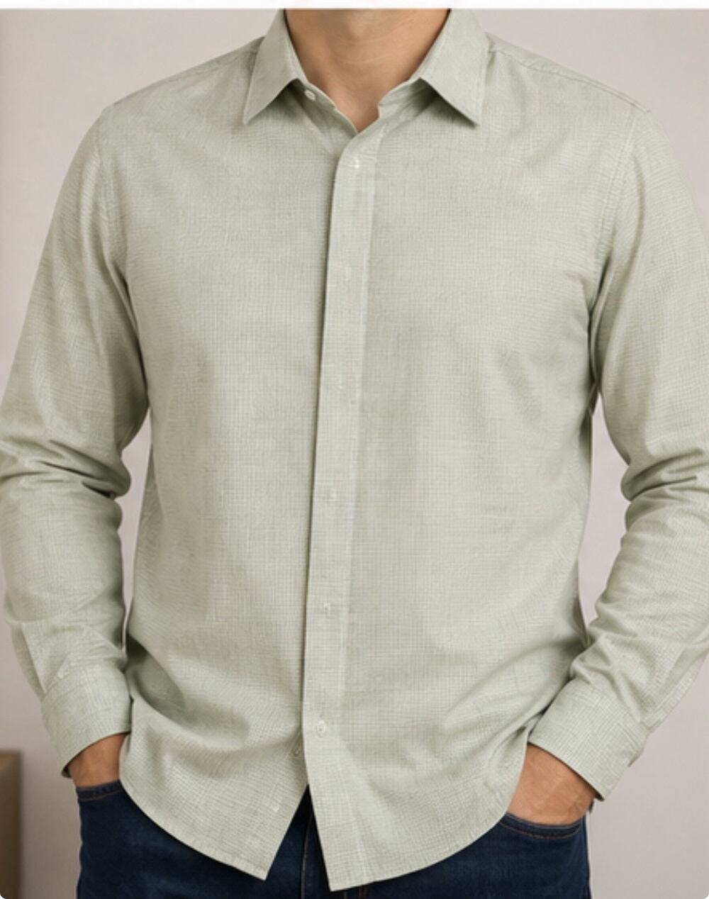 Gianni Versace Men’s Green Textured Long Sleeve Shirt Made Italy Missing Button